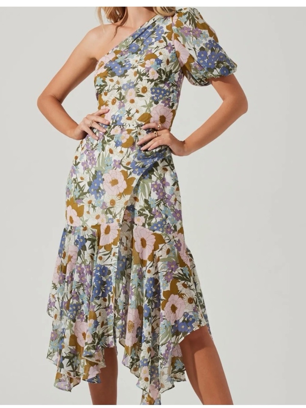 Santorini Dress in Off White Retro Floral